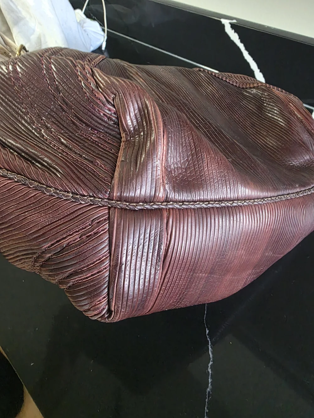 Women's Braided Handle Leather Tote Bag in Deep Plum